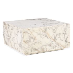 Nile 32" Drum Coffee Table in Alabaster Marble