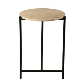 Nola 18" Side Table Table in Travertine Stone and Iron