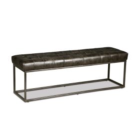 New York 54" Bench in Black Leather and Iron