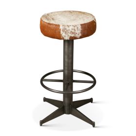 New York 16" Bar Stool in Brown Cowhide Leather and Iron 