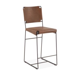 New York 18" Counter Chair in Brown Buffalo Leather and Iron