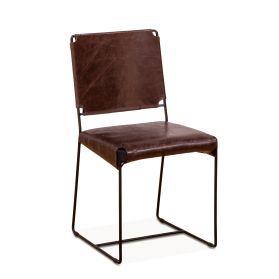 New York 18" Dining Chair in Chocolate Leather and Iron