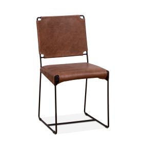 New York 18" Dining Chair in Tobacco Leather and Iron