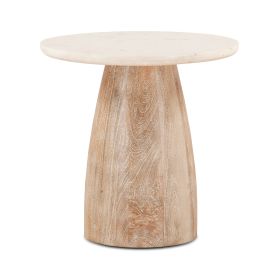 Palm Springs 22" Round Side Table with White Marble and Whitewash Modern Base