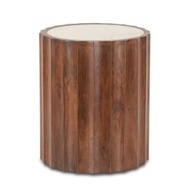 Palermo 18" Round Side Table with White Marble Top and Royal Brown Base