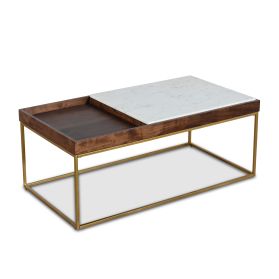 Serene 45" Coffee Table with White Marble in Walnut and Brass Base