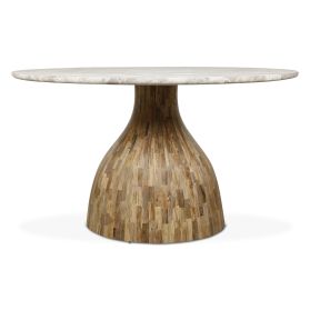 Solomon 54" Round Dining Table with Capri Beige Marble and Natural Mango Base