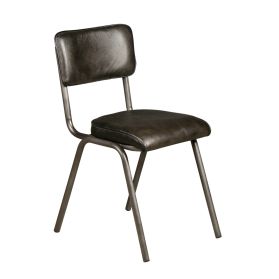 Wellington Bill 17" Dining Chair in Ebony Leather and Iron