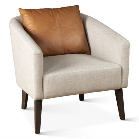 Jessie 22" Accent Chair in Beige Linen with Tan Leather Accent Pillow