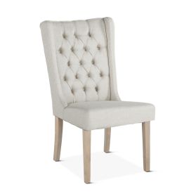 Lara 20" Upholstered Tufted Dining Chair in Off White Linen with Napoleon Legs