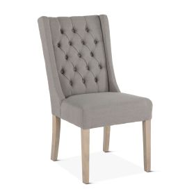 Lara 20" Upholstered Tufted Warm Gray Linen Dining Chair Natural Legs