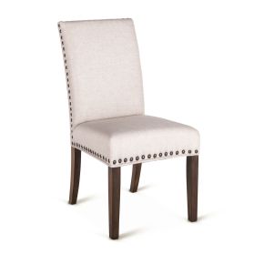 Sofie 21" Upholstered Dining Chair in Off White Linen with Weathered Teak Legs