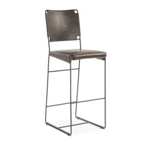 New York 18" Counter Chair in Black Buffalo Leather and Iron