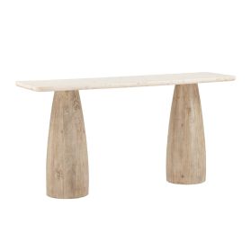 Palm Springs 60" Console Table with White Marble and Whitewash Modern Base
