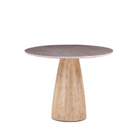 Palm Springs 48" Round Gathering Table with Brown Lajaria Marble  and Whitewash Modern Base