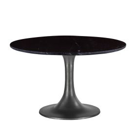 Palm Springs 48" Round Dining Table with Black Antique Marble and Silver Base