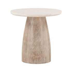 Palm Springs 22" Round Side Table with White Marble and Whitewash Modern Base