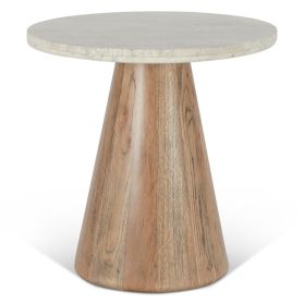 Vista 22" Side Table with White Travertine and Light Oak Base