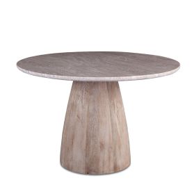 Palm Springs 48" Round Dining Table with Brown Lajaria Marble and Whitewash Modern Base