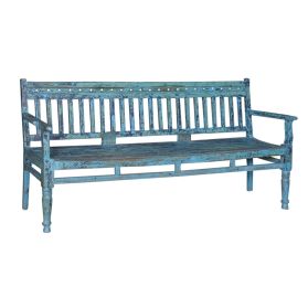 Long Wooden Bench In A Distressed Blue Color