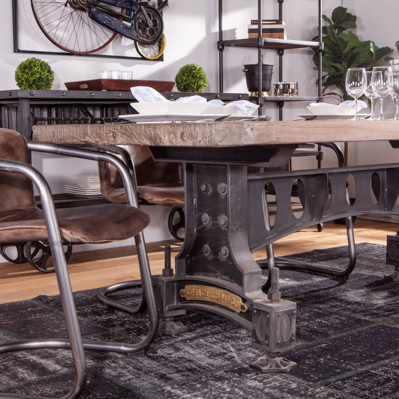 The Sterling Industrial Officer's Mess Teakwood Dining Table and Chiavari Dining Chair